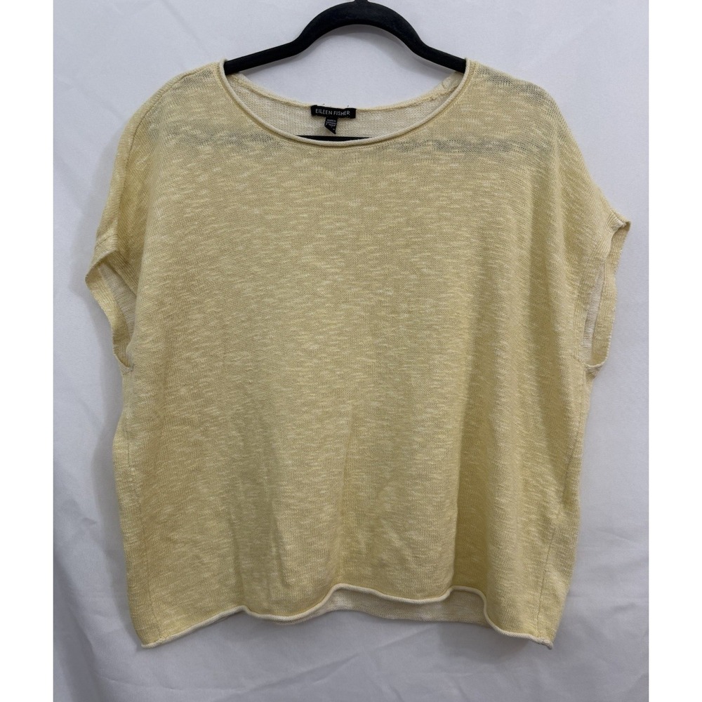 EILEEN‎ FISHER Light Oversize Boxy Sweater Top ORGANIC LINEN Blend Yellow Size M